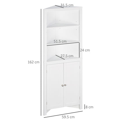 kleankin Triangle Bathroom Cabinet, Corner Bathroom Storage Unit with Cupboard and 3-Tier Shelves, Free Standing, White