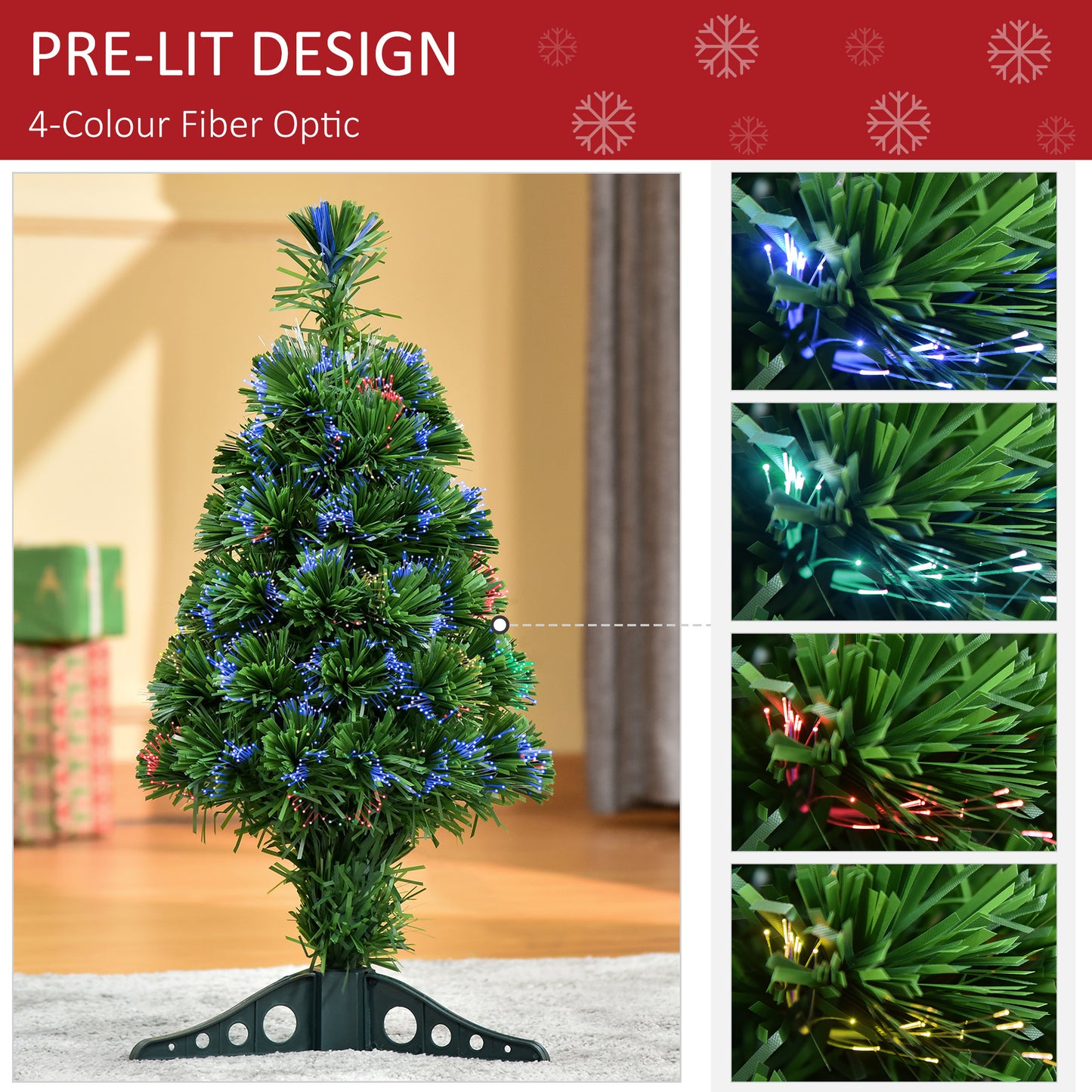 60cm 2ft Pre-Lit Fiber Optic Christmas Tree Artificial Spruce Tree Multi-Color w/ Stand