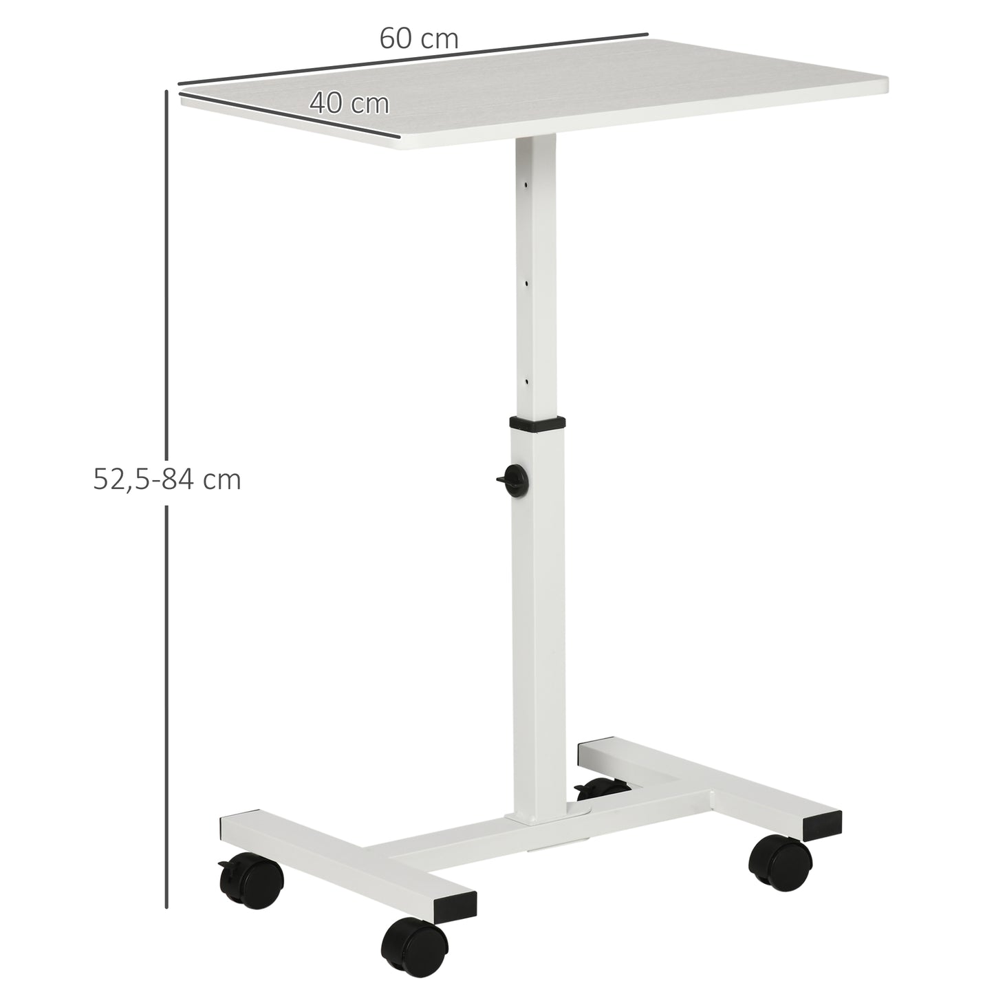 Laptop Movable Desk, Rolling Laptop Stand with Wheels, Height Adjustable Sofa Side Table for Home Office, White