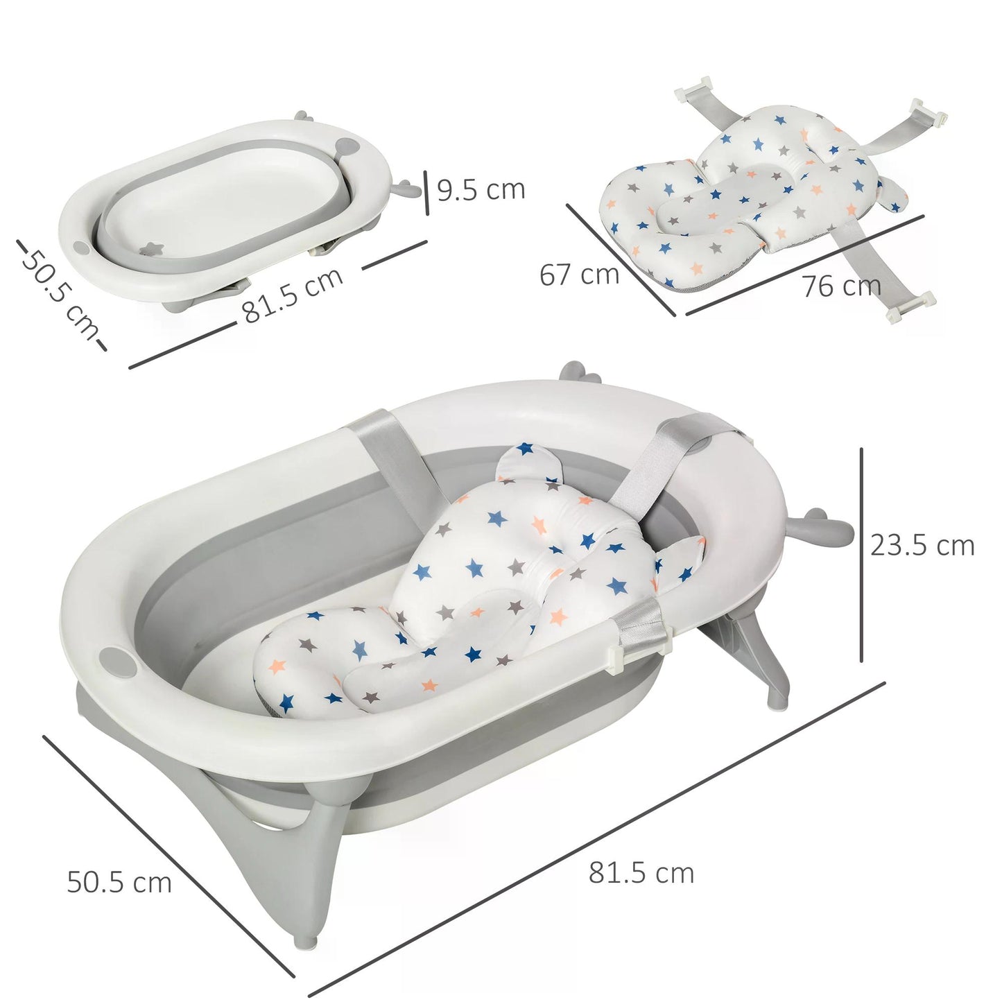 Foldable Bath Tub, for Baby, Ergonomic w/Temperature-Induced Water Plug Non-Slip Support Leg Portable for 0-3 Years,white