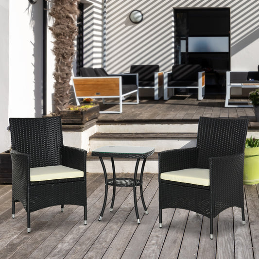 Outsunny 3 Pcs Garden Rattan Bistro Set Weave Companion Chair Table Conservatory-Black