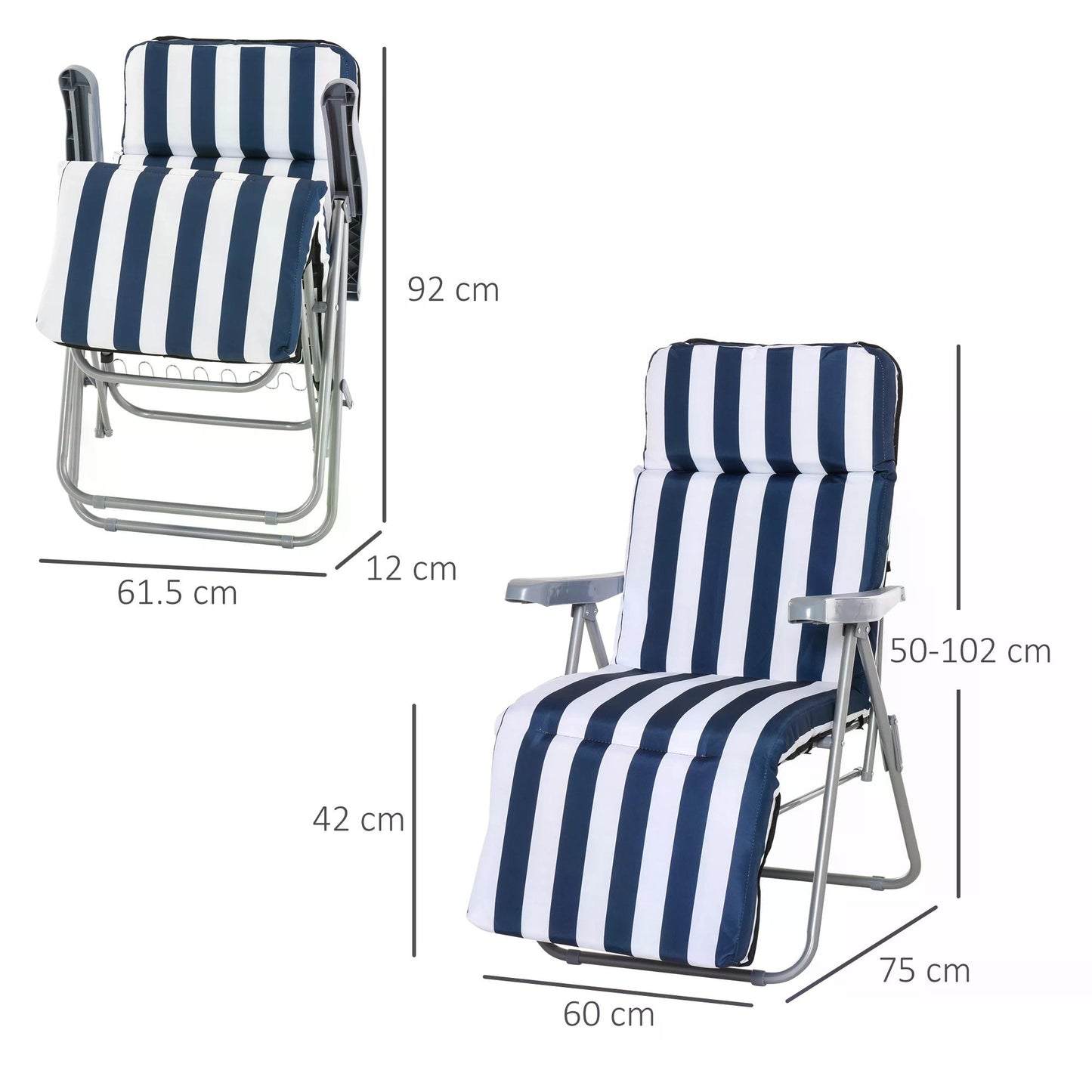 2Pc Folding Sun Loungers Set-Blue/White