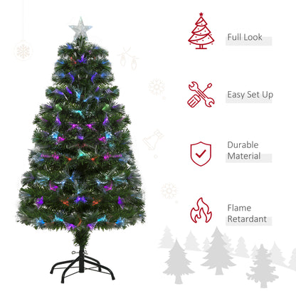 4ft Tall Artificial Tree Fiber Optic Colorful LED Pre-Lit Holiday Home Christmas Decoration with Flash Mode, Green