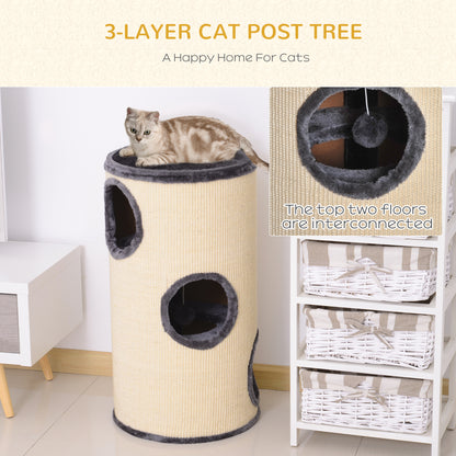 Cat Scratching Barrel Sisal Activity Center Post 3 Dens Observation Deck 70H cm