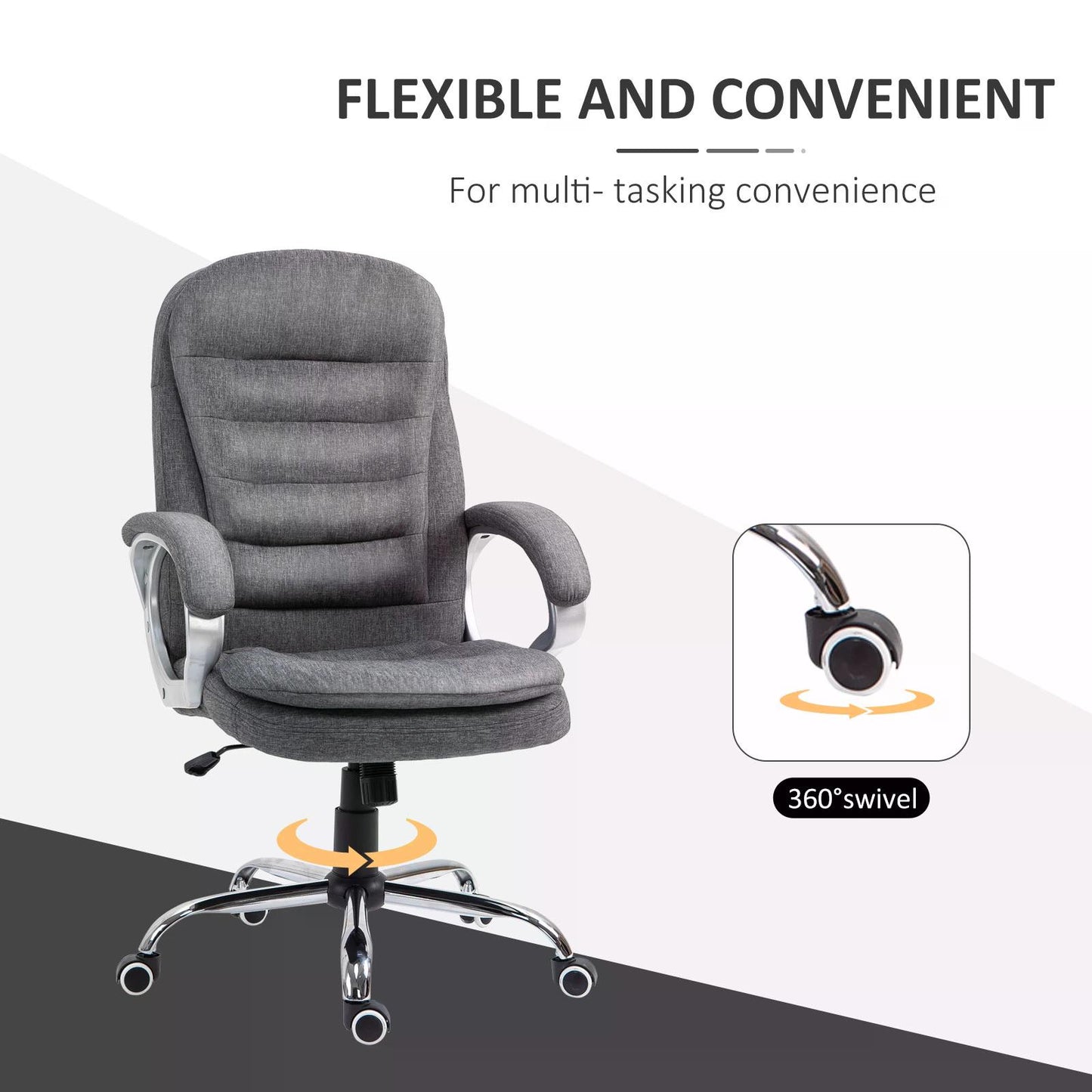 Office Chair Rock 360° Rolling Lumbar Support Adjustable Height Work Wheels Chair Computer Chair Home Office Ergonomic -Grey