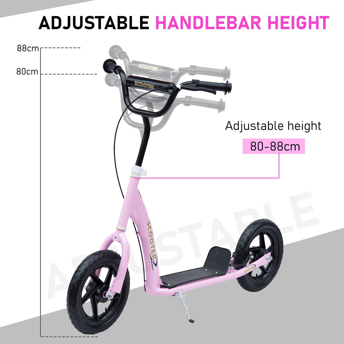 Big Wheel Scooter, Bicycle Scooter, for Kids, Ride On 12" EVA Tyres, Pink