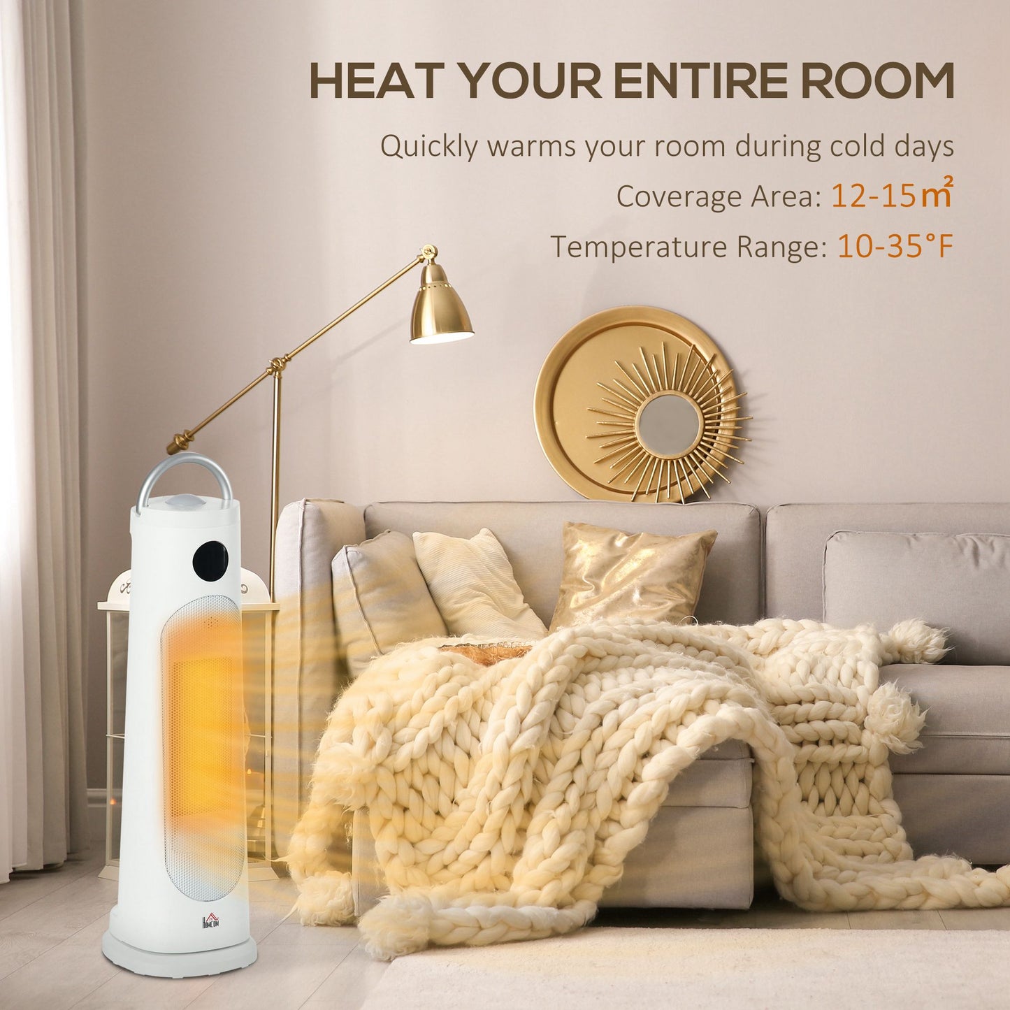 Ceramic Fan Heater, Indoor Tower Heater, Low Energy 2000W PTC Ceramic Heater w/ Thermostat, Timer