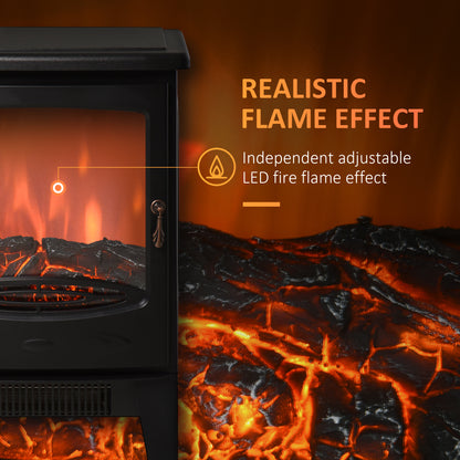 Freestanding Electric Fireplace, 3 Sided,  Flame Effect, 1800W Tempered Glass Heater Black