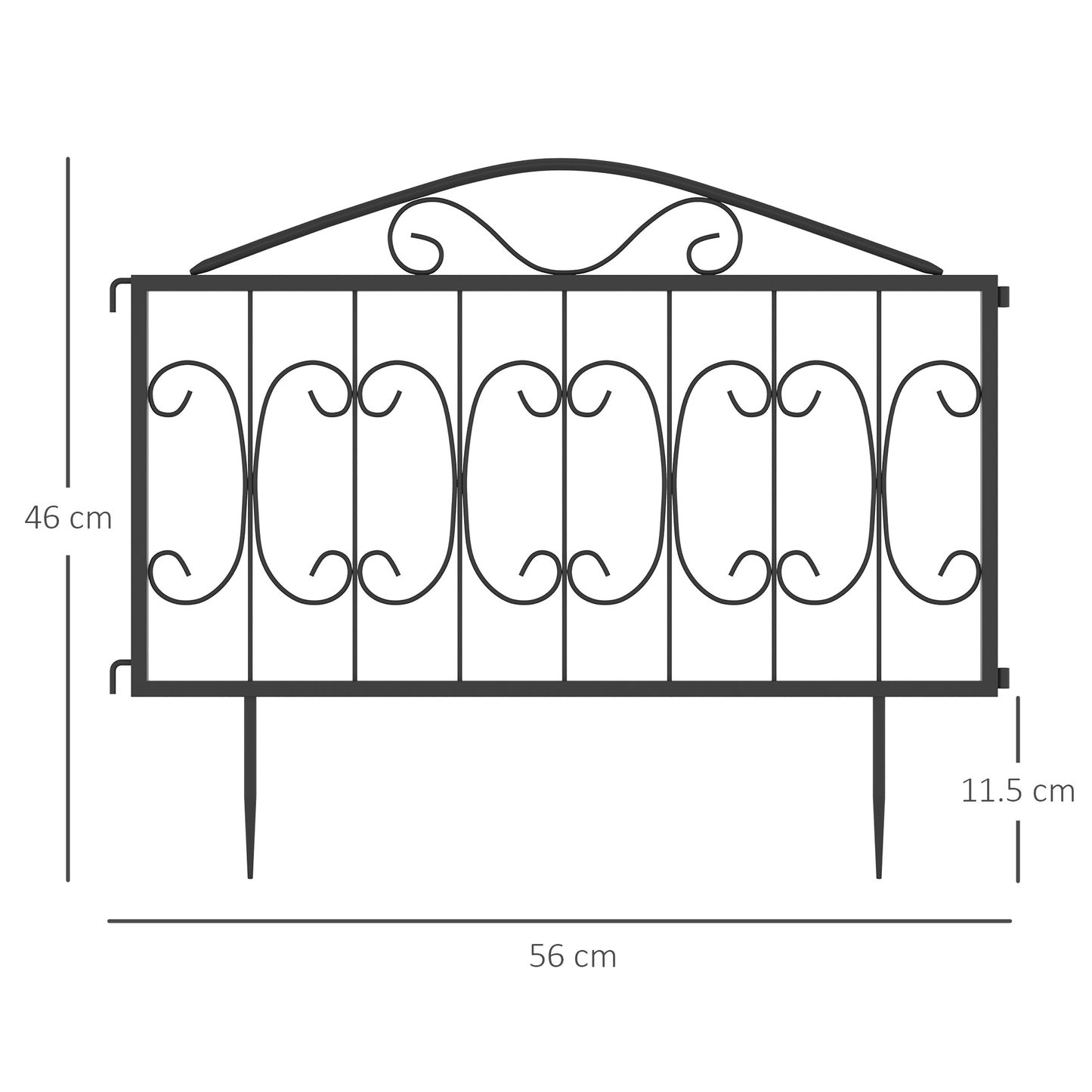 Decorative Garden Fencing, 4PCs Outdoor Picket Fence Panels, Rustproof Metal Wire Landscape Flower Bed Border Edging, Black