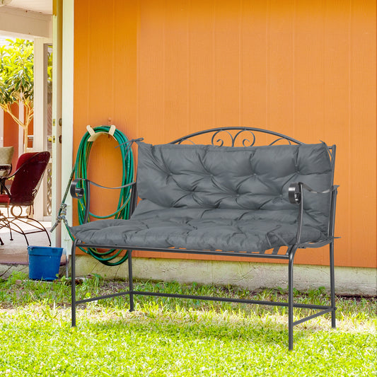 Outsunny 2 Seater Bench Cushion, Garden Chair Cushion with Back and Ties for Indoor and Outdoor Use, 98 x 100 cm, Dark Grey 