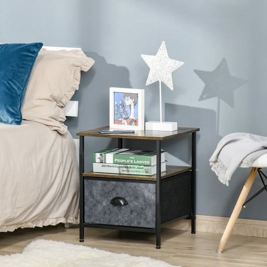 HOMCOM Industrial Bedside Table Nightstand w/ Removable Drawer Steel Frame for Living Room Bedroom Entryway Rustic 