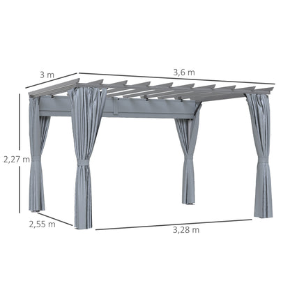 3.6 x 3m Outdoor Pergola Gazebo Retractable Canopy Garden Shelter Sun Shade Party with Curtains, Aluminum, Dark Grey