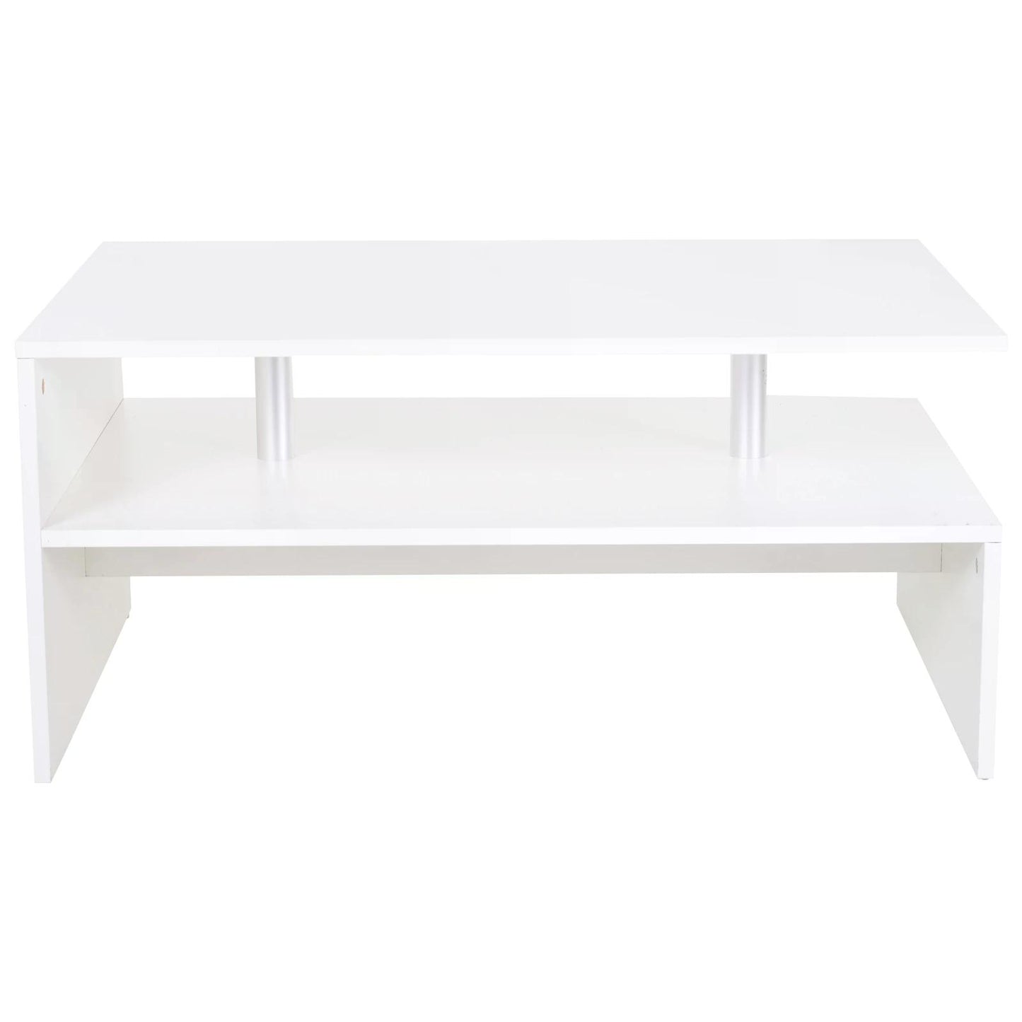 White Wood Coffee Table, 2 Tier Modern Rectangular Open Shelf Desk Living Room