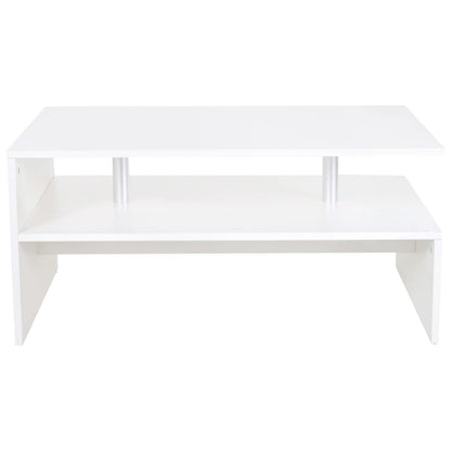 White Wood Coffee Table, 2 Tier Modern Rectangular Open Shelf Desk Living Room