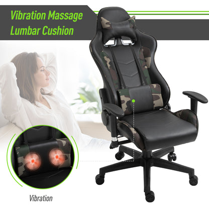 Reclining Gaming Chair, Ergonomic, w/Vibrating Lumbar Support, Headrest, High Back PU Leather , 360° Swivel, Black