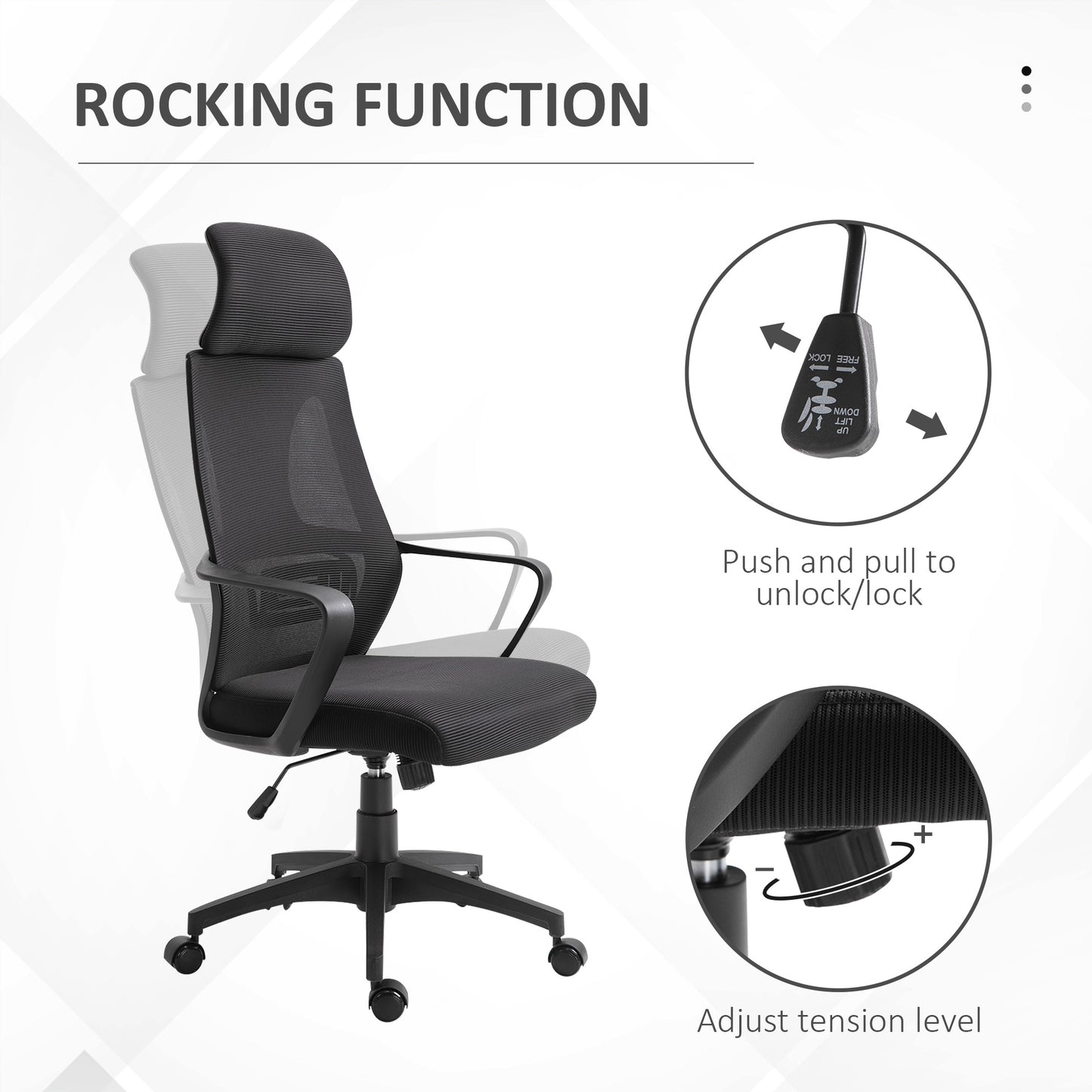 Mesh Office Chair, w/ Adjustable Headrest, 360° Swivel Black