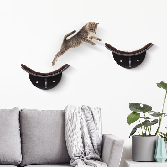 PawHut Cat Shelf, Wall-mounted, w/ Fleece Cushion Brown 