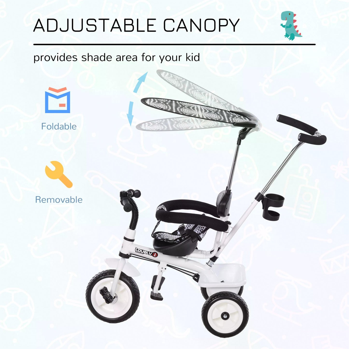 Baby Stroller W/Handle-White/Black