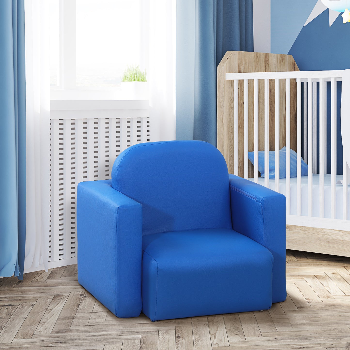 HOMCOM Toddlercouch, Childrens Sofa Chair, Kids Mini Sofa 3 in 1 Table Chair Set Children Armchair Seat Relax Game Playroom Seater Blue