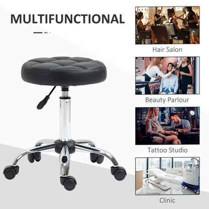 Beauty Stool, with Wheels, Salon Stool, Height Adjustable with PU Leather for Hairdressing, Spa, Black