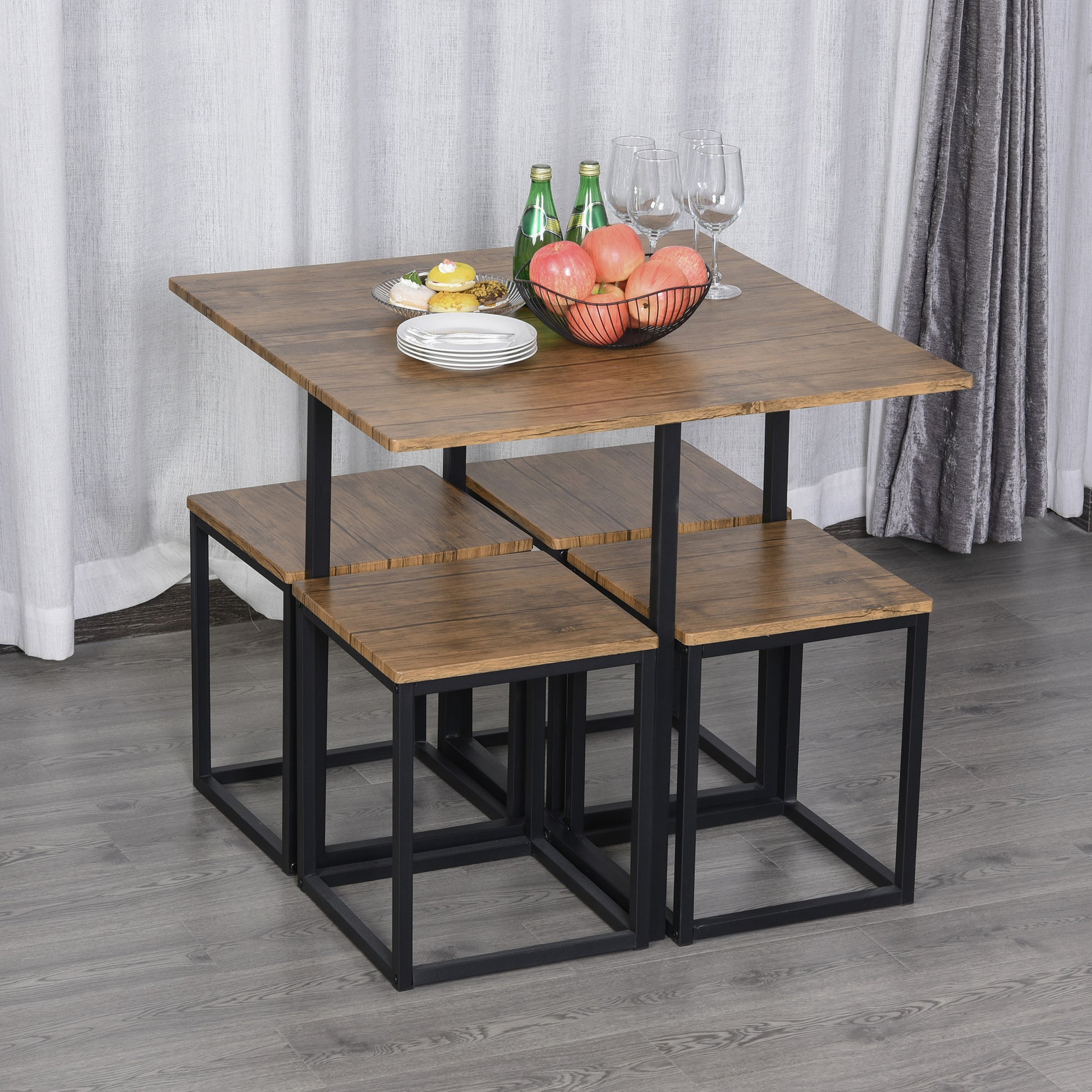 HOMCOM MDF Topped Steel 5-Piece Dining Table w/ 4 Stools Set Black