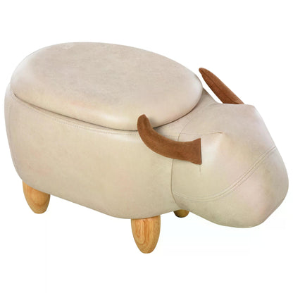 PU Leather Upholstered Cow Storage Stool Ivory