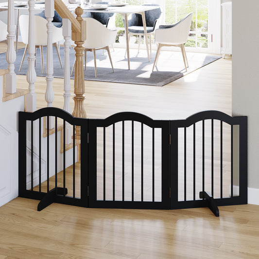 PawHut Wooden Foldable Small Sized Dog Gate Stepover Panel with Support Feet Pet Fence Freestanding Safety Barrier Black 