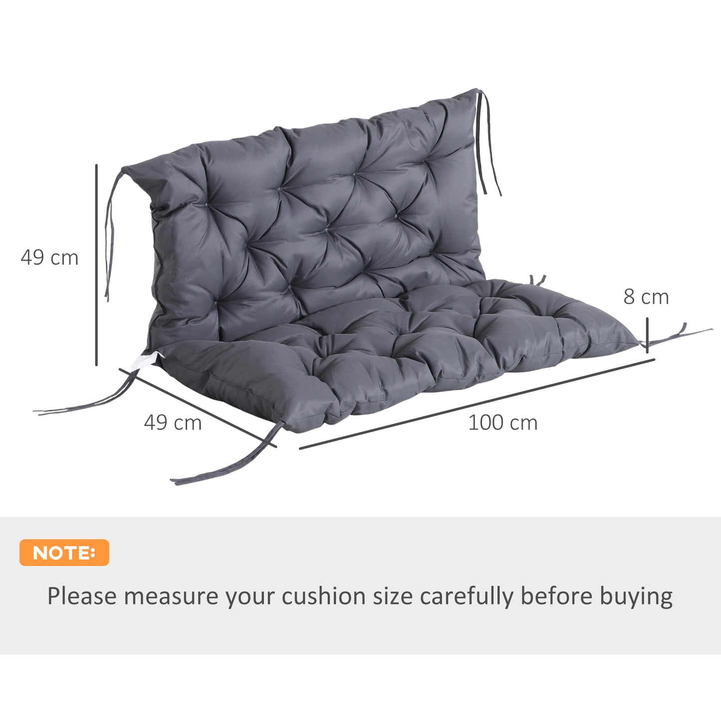 2-Seater Cushion,100Wx98Lx8T cm-Dark Grey