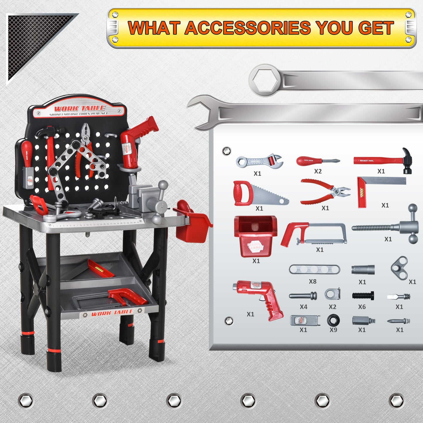 Tool Bench, Toy Workbench, Toddler Tools Workshop w/ Shelf Storage Box, Electric Drill 3-6 Years Old