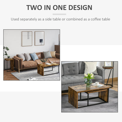 Set of 2 Coffee Tables Industrial Style Tea Table, Side Table w/ Metal Frame for Living Room Bedroom Black & Brown