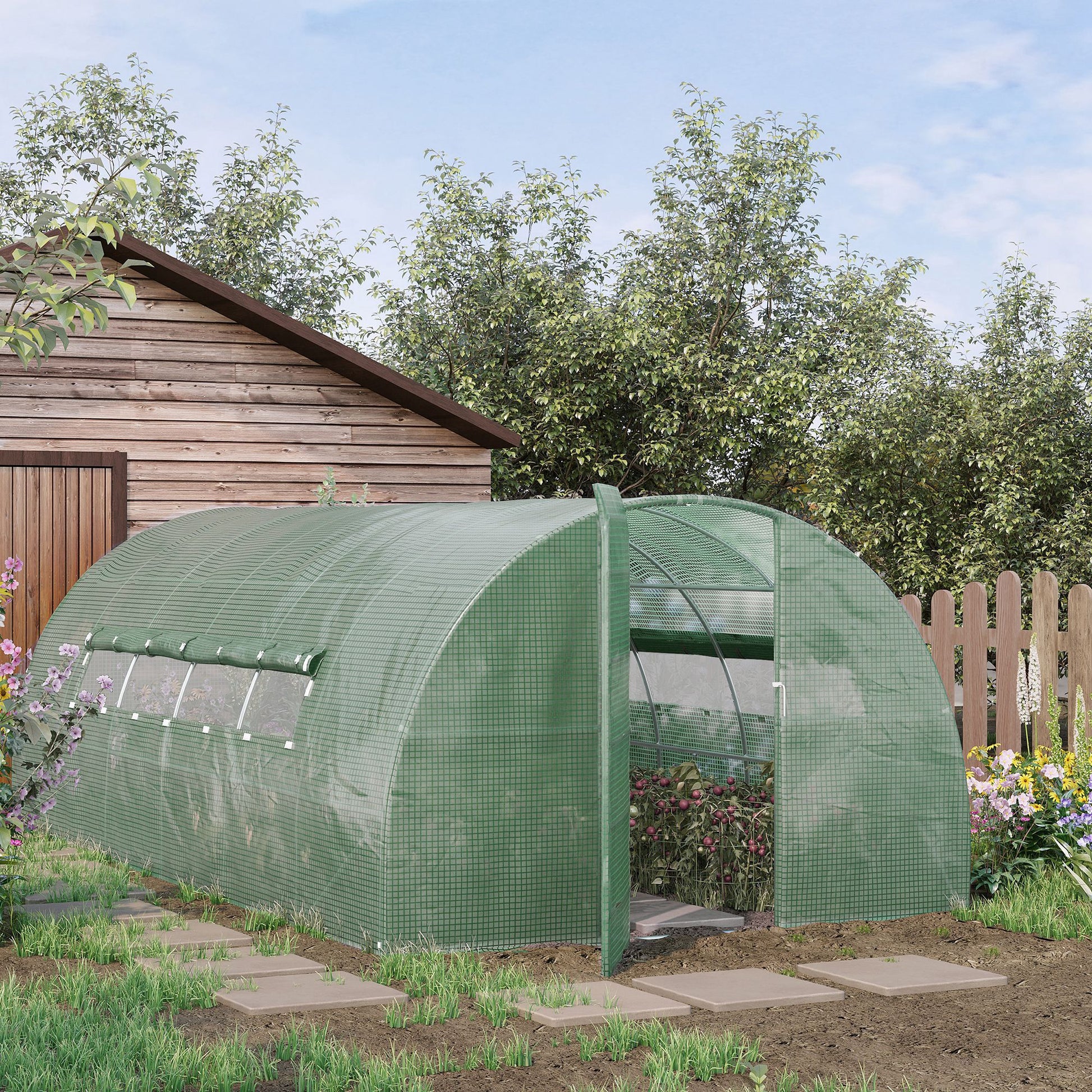 Outsunny Large Walk-In Greenhouse Plant Gardening Tunnel Hot House W/ Metal Hinged Door Galvanised Steel Frame & Mesh Windows (3 x 6M) 