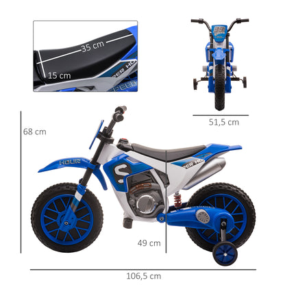 12V Childs Ride on Motorbike, with Training Wheels, for Ages 3-5 Years - Blue