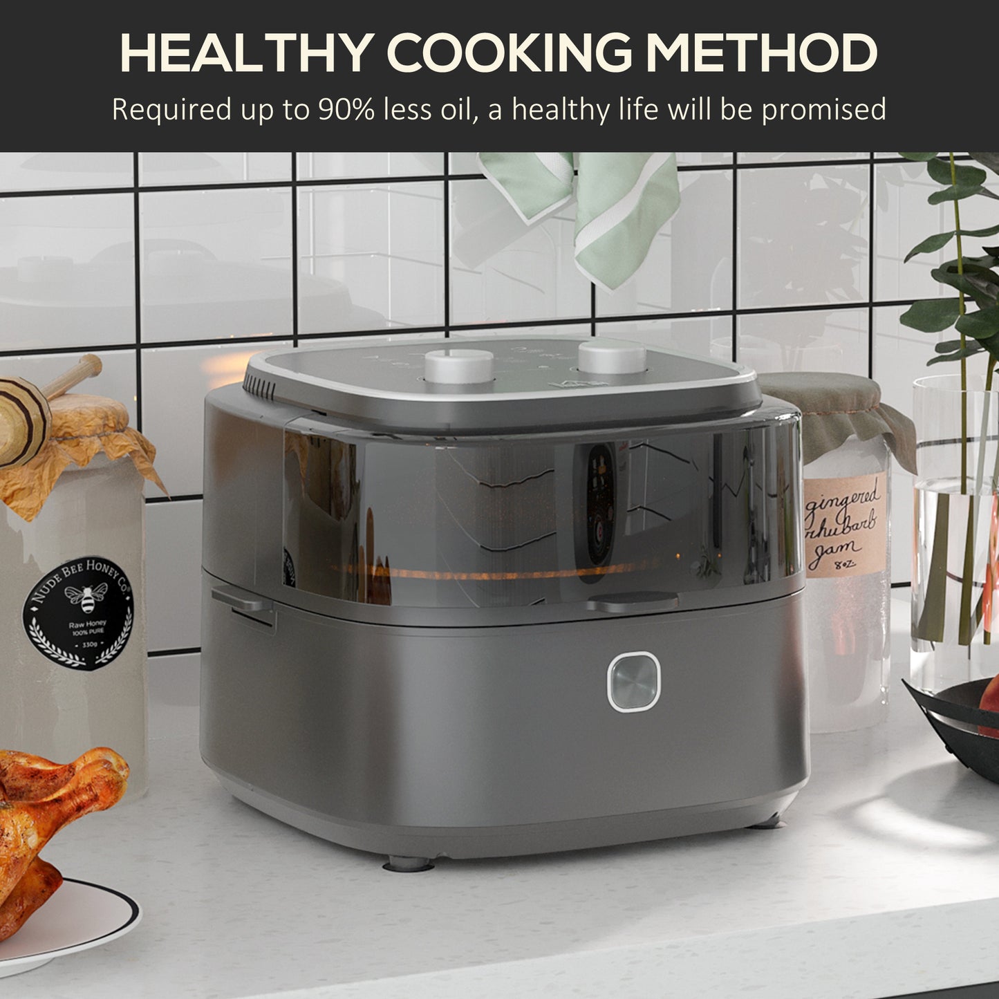 Family Air Fryer with Rapid Air Circulation and Recipes, 6.5L Oil Free Airfryer with 60-Minute Timer, Adjustable Temperature