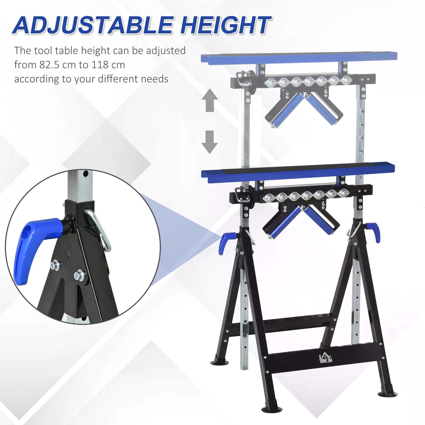 Multi-Function 4 in 1 Workbench Work Table, Ball Support Stand and Roller Trestle, Height Adjustable, Steel Frame