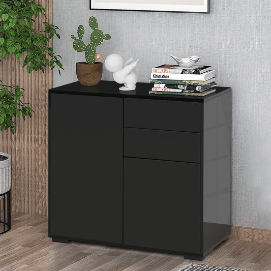 HOMCOM Modern Stylish Freestanding Push-Open Design Cabinet with 2 Drawer, 2 Door Cabinet, 2 Part Inner Space