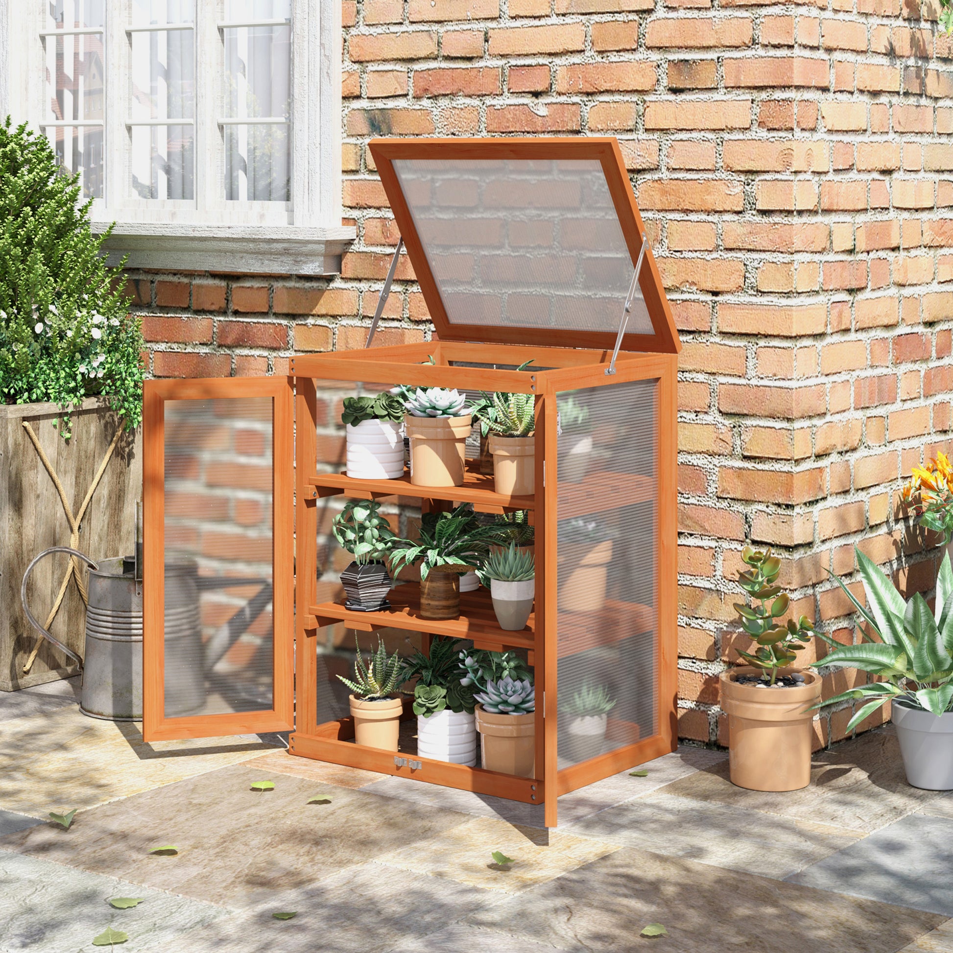 Outsunny 3-Tier Outdoor Garden Wooden Greenhouse, 58x44x78 cm