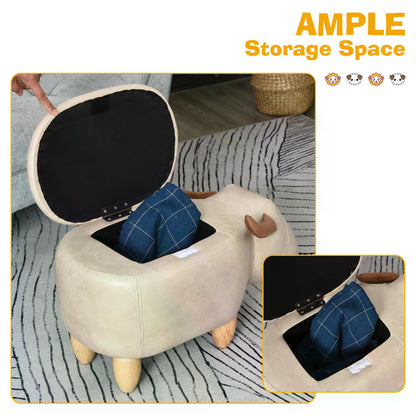 PU Leather Upholstered Cow Storage Stool Ivory