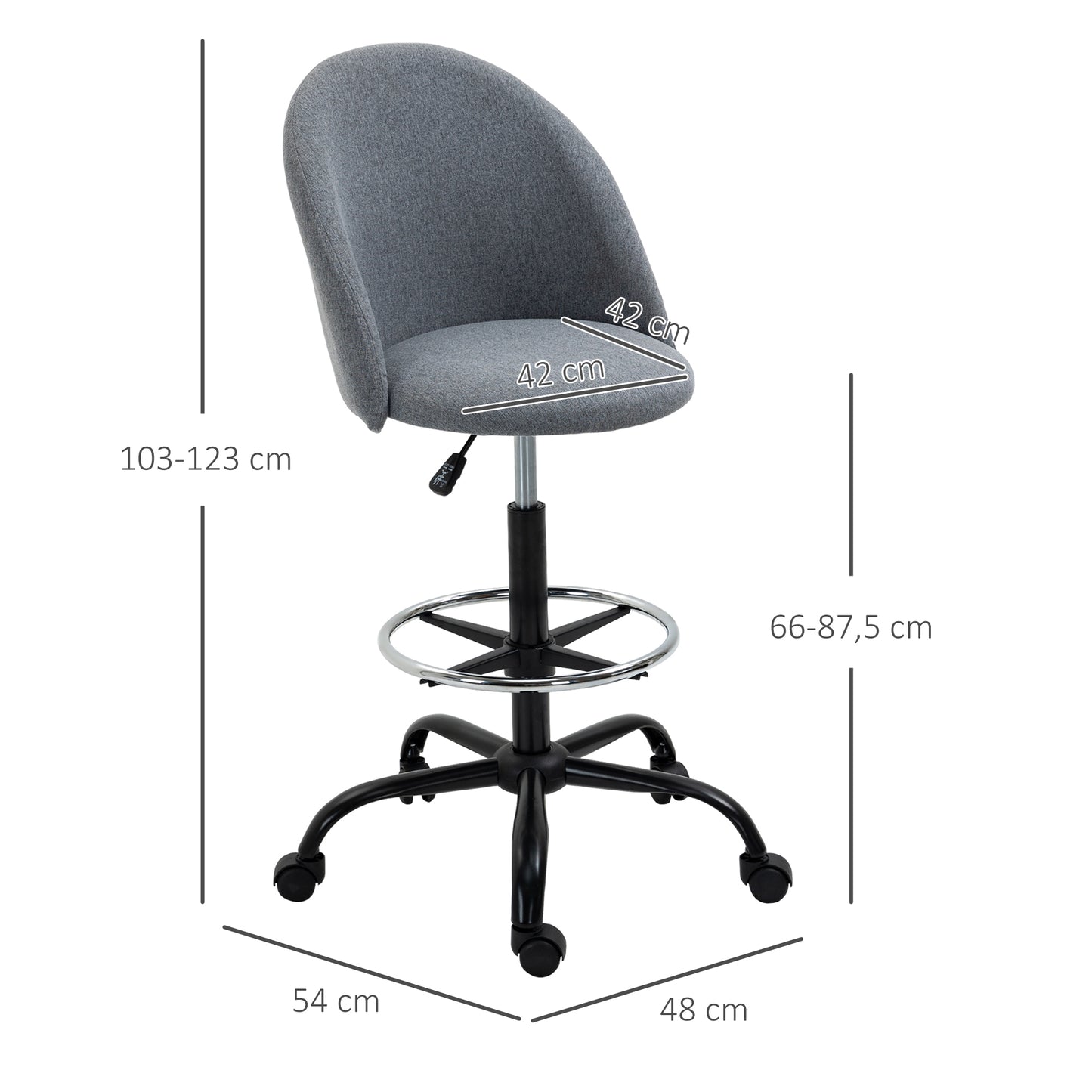 Small Desk Chair, Standing Desk Chair, Swivel, Armless with Footrest Grey