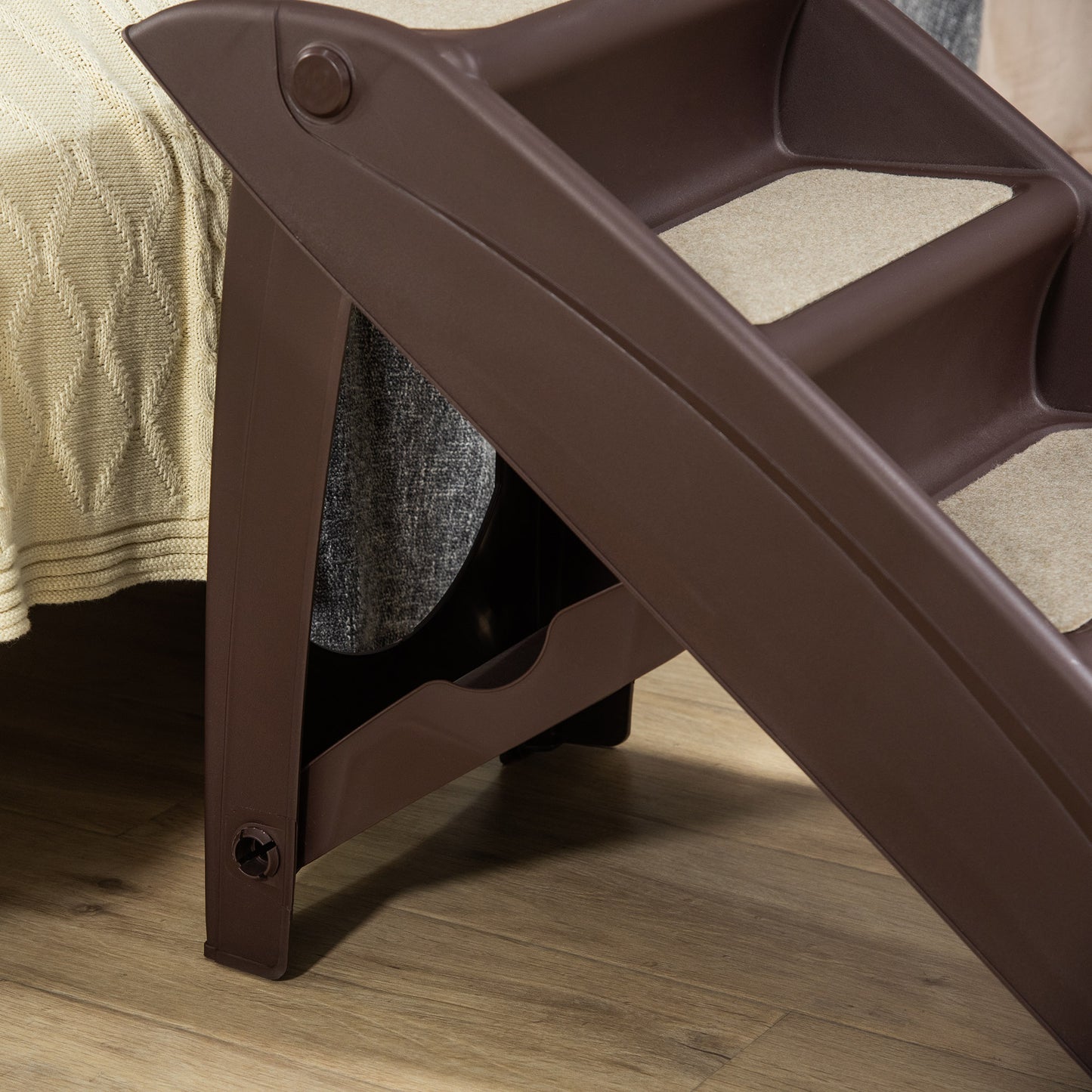 Puppy Steps for Bed, Foldable Four-Step, for Cats, Small Miniature Dogs, with Non-Slip Mats 62 x 38 x 49.5cm Brown