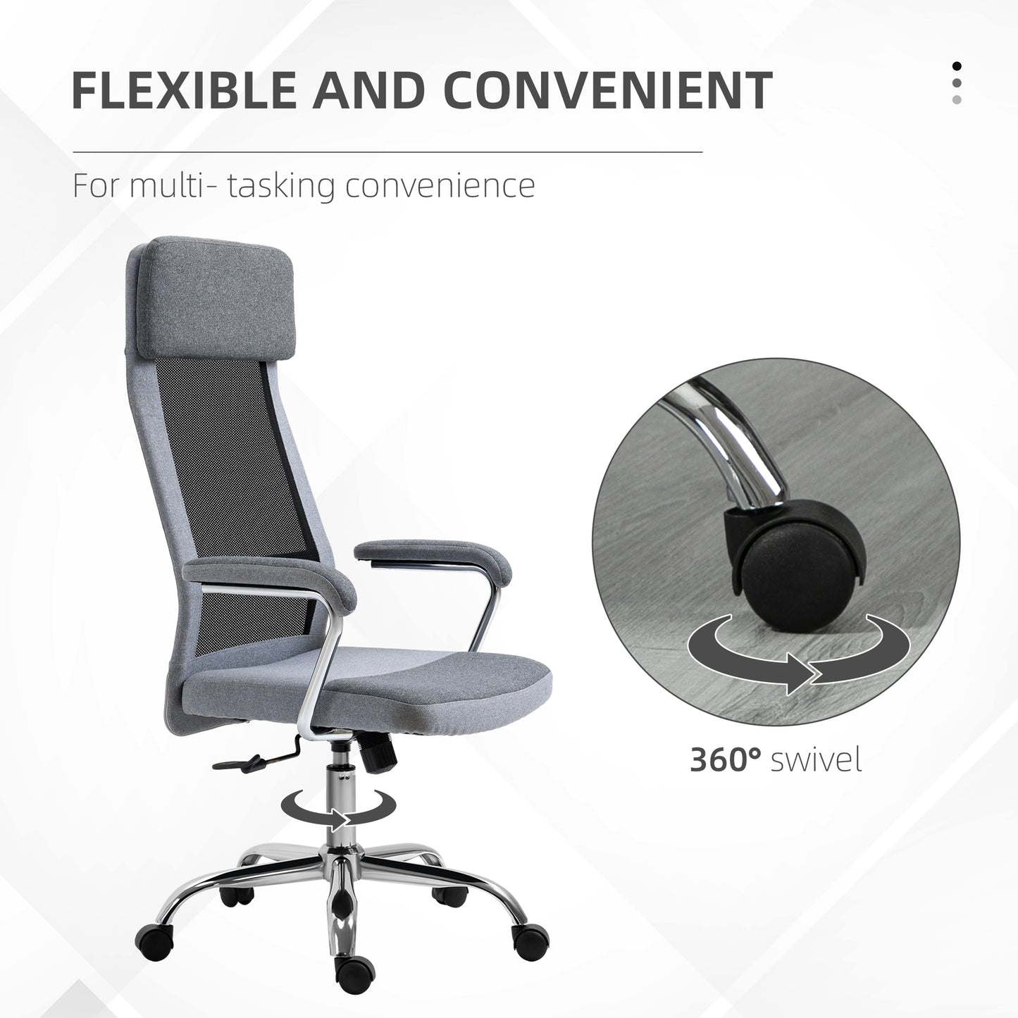 Office Chair Linen Mesh Fabric High Back Swivel Computer Task Desk Chair for Home with Arm, Wheels, Grey