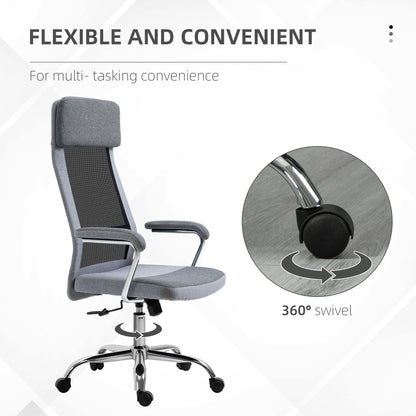 Office Chair Linen Mesh Fabric High Back Swivel Computer Task Desk Chair for Home with Arm, Wheels, Grey