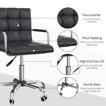 Homcom Pu Leather Computer Chair Office Chair Wheels Chair Home Office Chair Ergonomic Chair Adjustable Height-Black