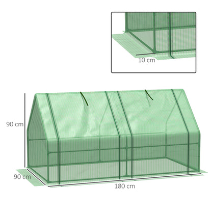 Mini Small Greenhouse w/ Steel Frame & PE Cover & Zippered Window Poly tunnel Steeple for Plants Vegetables, 180 x 90 x 90 cm