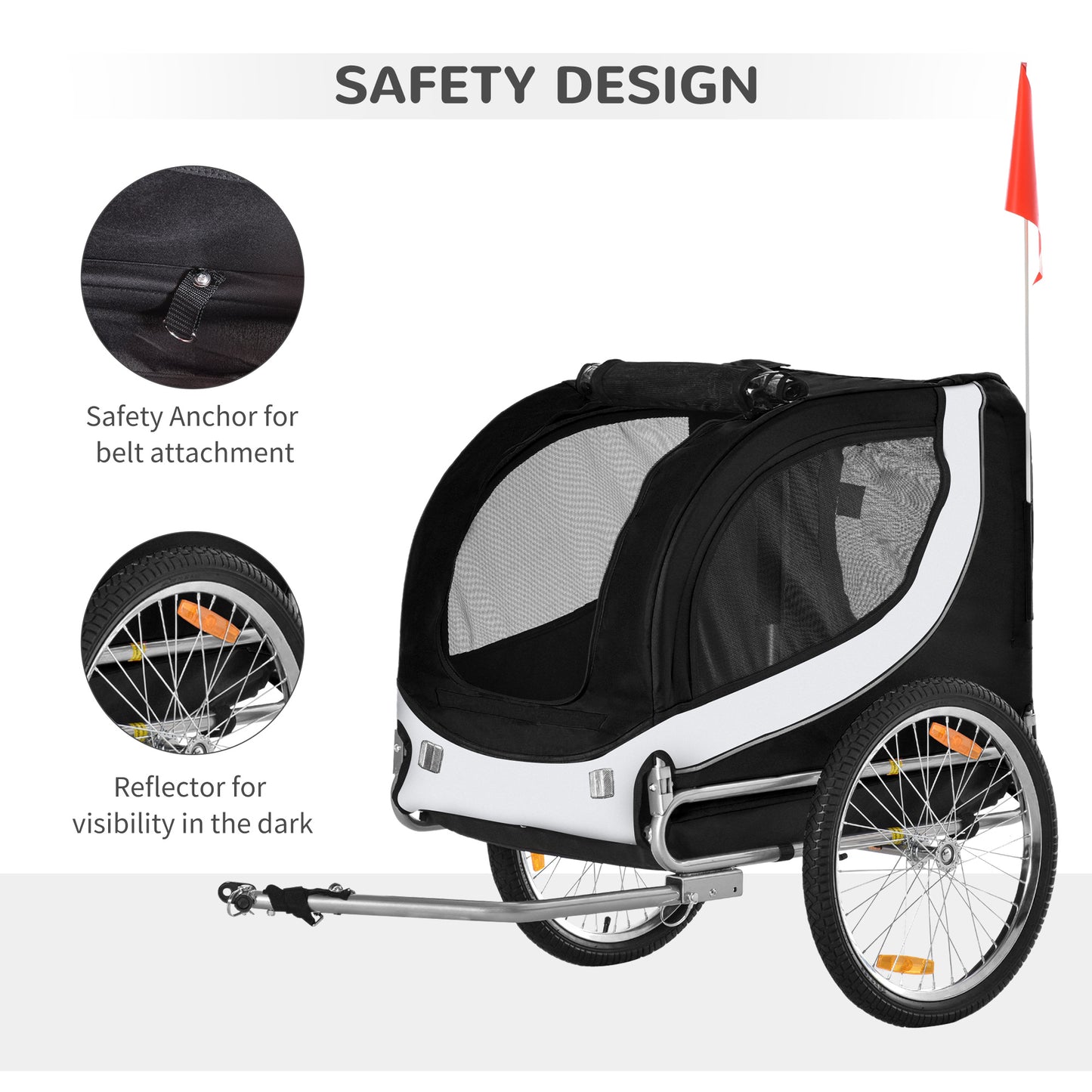 Dog Bike Trailer, Folding,  Pet Bicycle Jogger Travel Carrier-Black & White