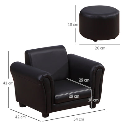 Childrens Armchair, W/Footstool-Black