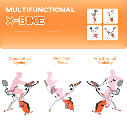 2-in-1 Upright  Exercise Bike Stationary Foldable Magnetic Recumbent Cycling with Arm Resistance Bands Pink