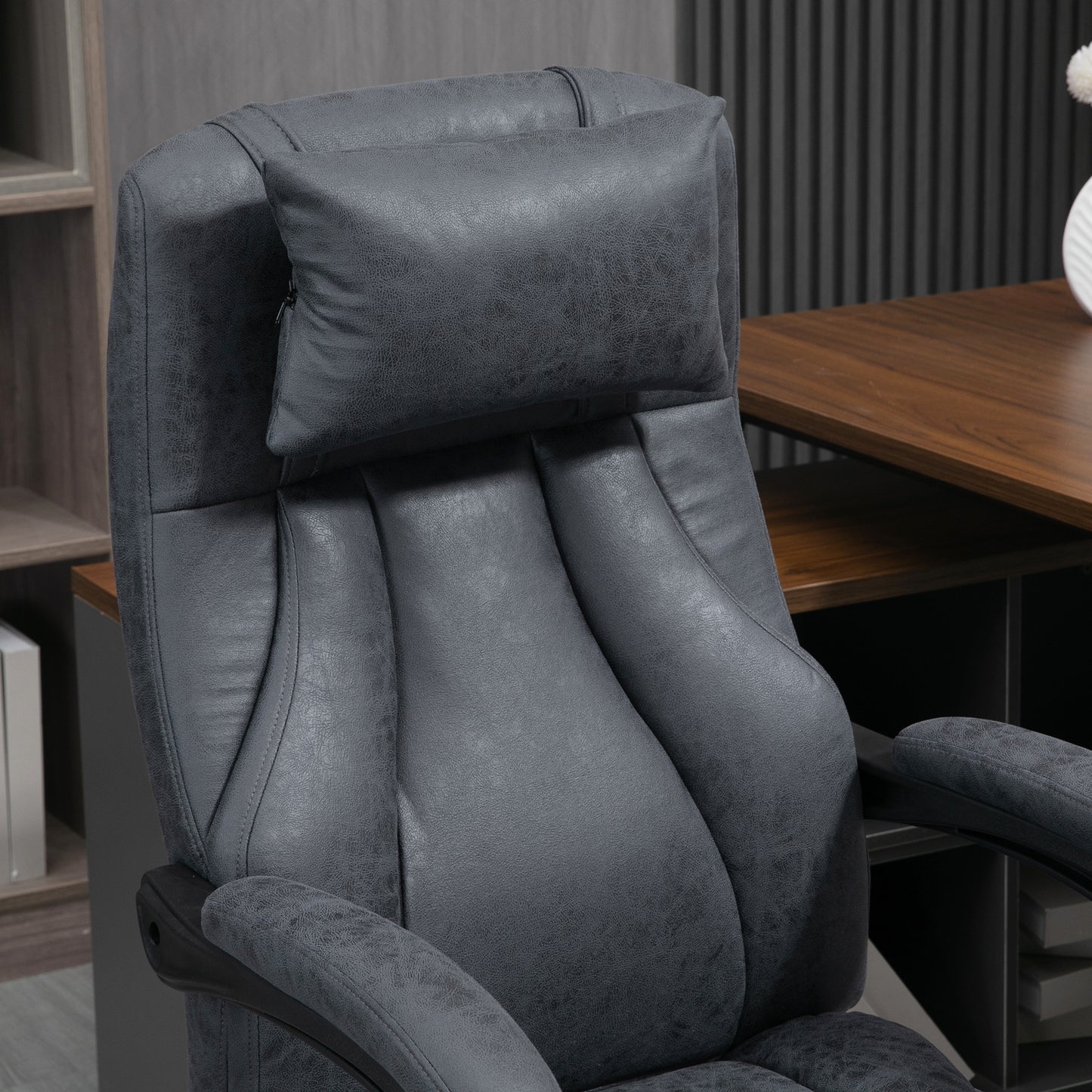 Executive Office Chair, Massage Office Chair, Office Chair, w/Headrest, Footstool, 135° Reclining, 360° Swivel Dark Grey