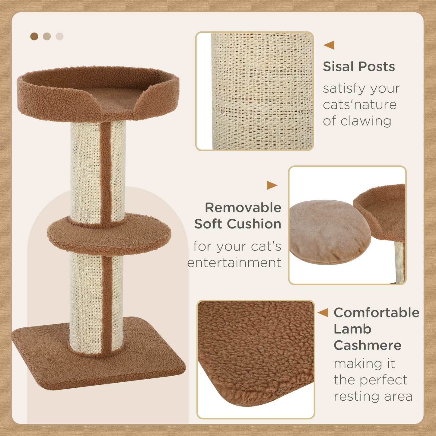 81cm Cat Tree Kitten Activity Center Tower Sisal Scratching Posts Lamb Cashmere Perches Light Brown