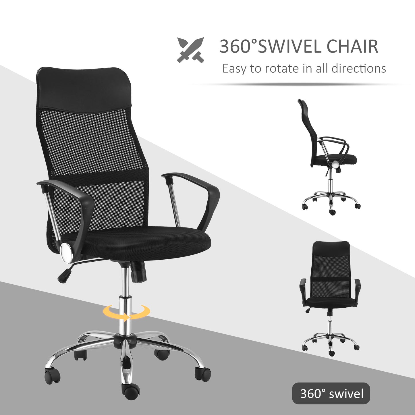 Homcom Swivel Office Chair High Back Mesh Chair Seat Office Desk Chairs Height Adjustable Armchair Black New