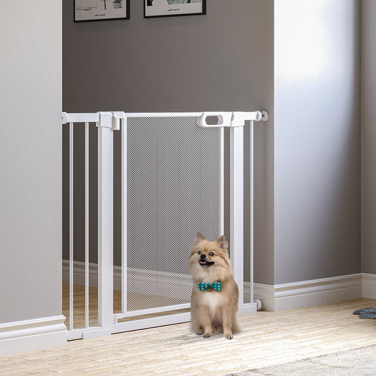 PawHut Dog Barrier for House, Dog Safety Gate for Doorways and Staircases, w/ Auto Closing Door, w/ Double Locking - White 